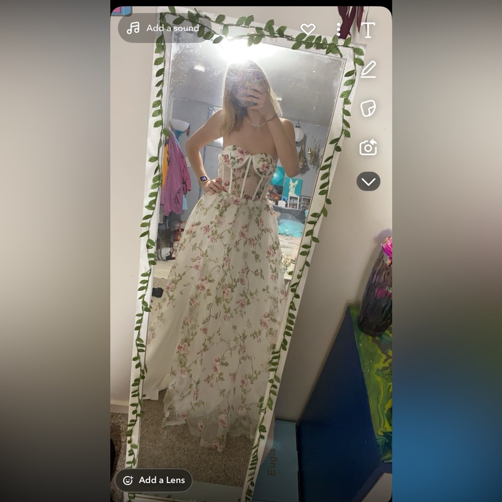 Elegant Floral Strapless Prom Dress HANDMADE